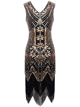 vestido de cóctel estilo Gatsby Coucoland Vestido elegante de los años 20 con flecos y borlas de múltiples capas vestido de noche con cuentas 